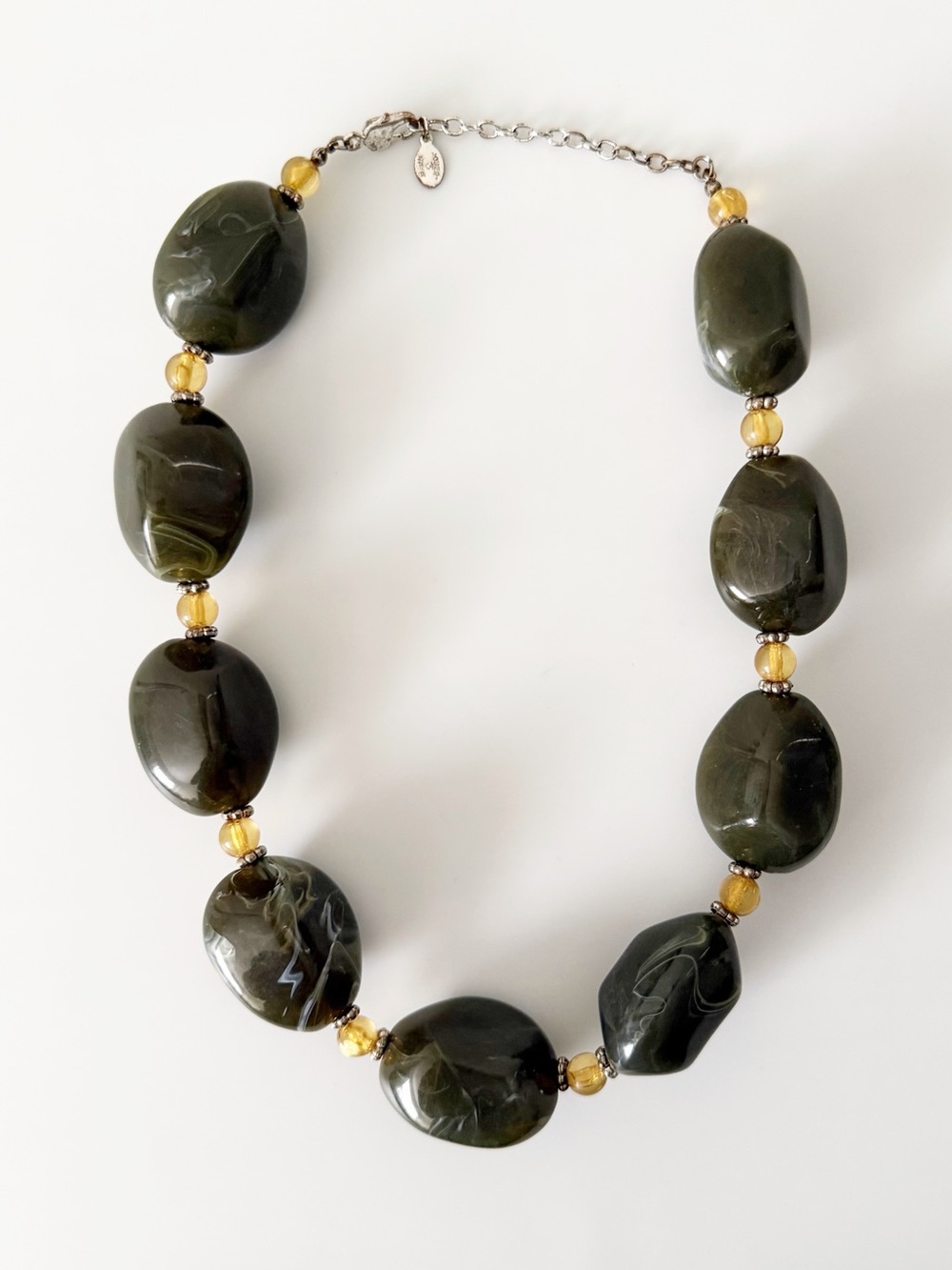 Vintage Robert Rose Chunky Olive Green Beaded Statement Necklace